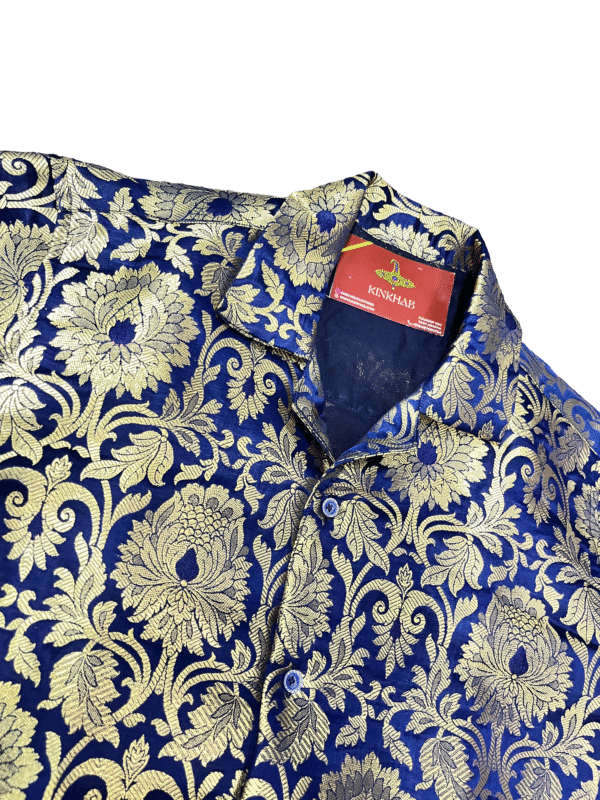 Blue Oversized Banarasi Fabric Shirt ‘Megh’
