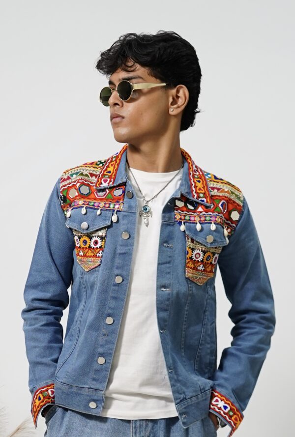 Denim Unisex Embroidered Jacket ‘Rangilo’